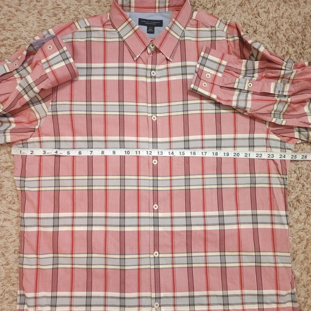 Banana Republic Button Down Shirt Mens XL Red Plaid Soft-Wash Long Sleeve Cotton